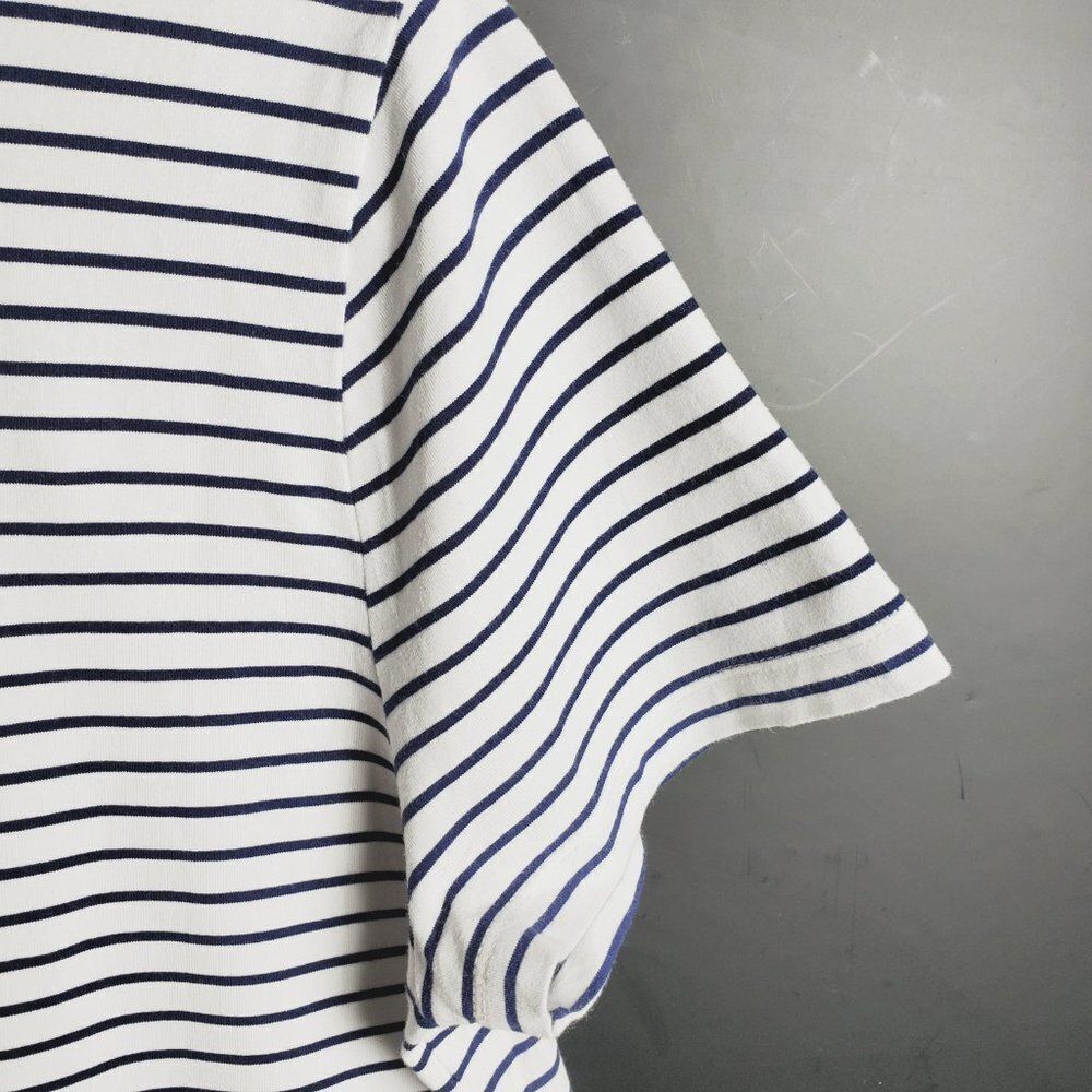Isaac Mizrahi Live! Black and White Striped Crew Neck Top White Trim Sz M - Picture 4 of 7